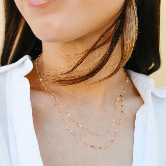 Double Strand Necklace Gold Filled Delicate Layered Necklace - Picture 2 of 3
